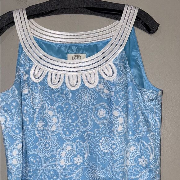 Ann Taylor Loft Dress Blue Floral Print 100% Cotton Sleeveless - Picture 3 of 14